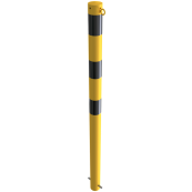 Barrier post | steel tube  76 x 2,6 mm | yellow / black | stationary, for casting in concretewith ground anchor | with 1 eyelet